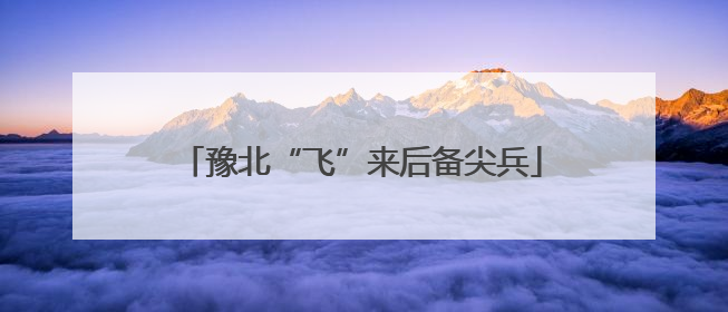 豫北“飞”来后备尖兵